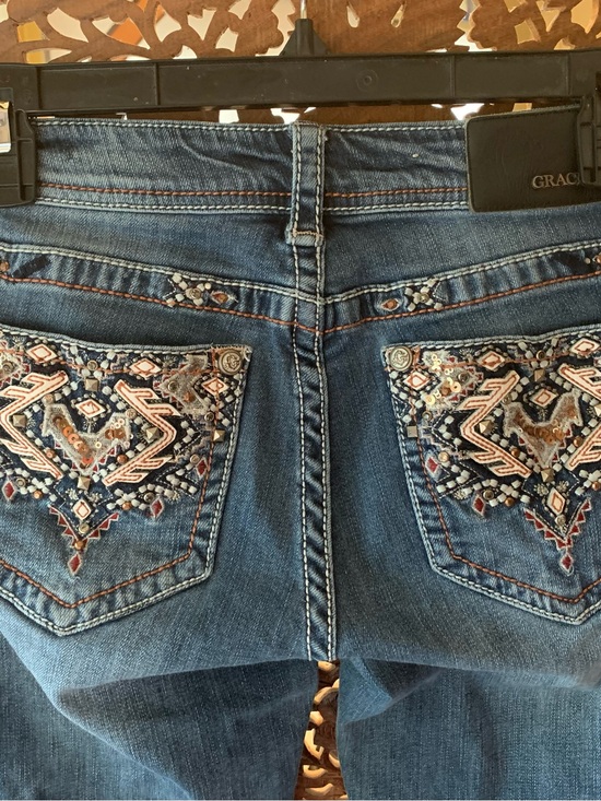 Grace in LA Denim - Grace in LA Dark Blue Embroidered Bootcut Jeans